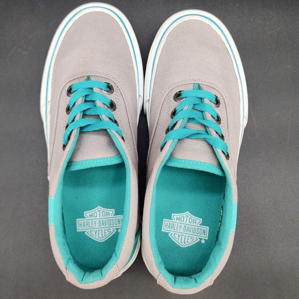Harley-Davidson 7 Grey Teal Canvas Low Top Sneakers Biker Skater Casual Walking - Picture 5 of 8